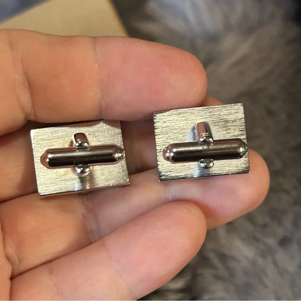 Vintage gentlemen’s smoky gray glass stone tilt cuff links